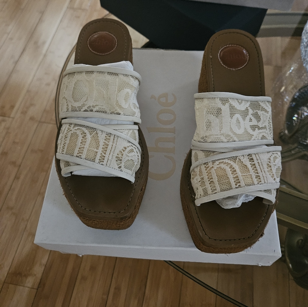 Chloé mule woody wedge espadrill, mild beige